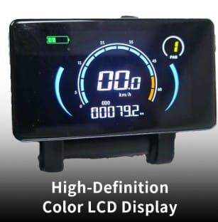 Έγχρωμη οθόνη LCD του Zeuron X80 Pro που εμφανίζει ταχύτητα, χιλιομετρητή, επίπεδο υποβοήθησης και κατάσταση μπαταρίας