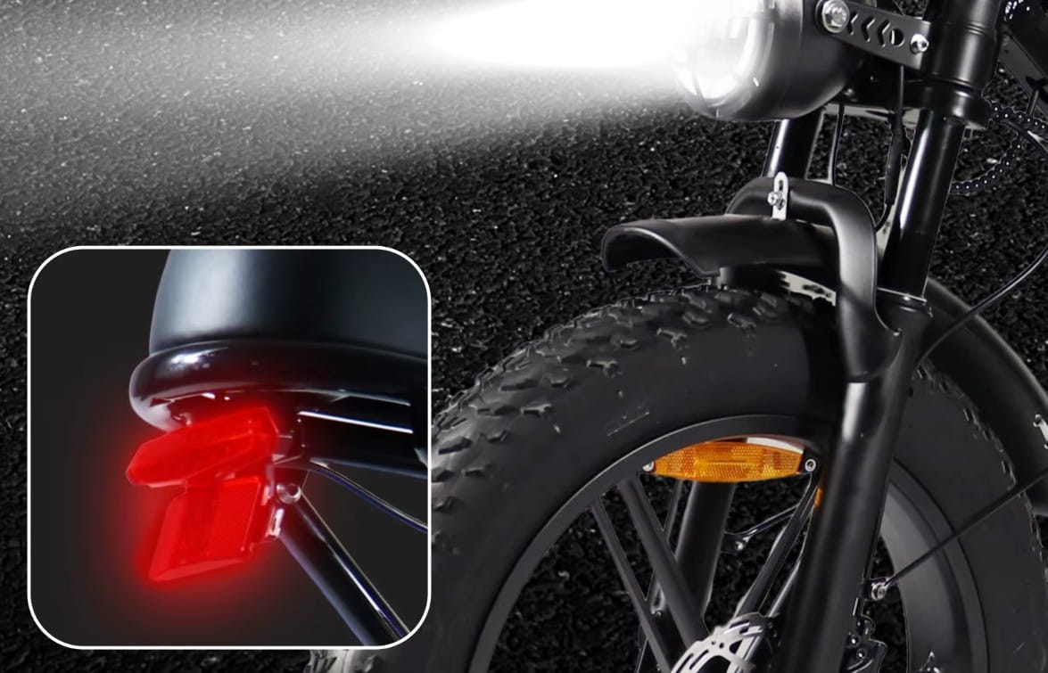 Ηλεκτρικό fat bike Zeuron X80 Pro με ισχυρό εμπρός προβολέα LED και ενσωματωμένο πίσω φως ασφαλείας για νυχτερινή οδήγηση